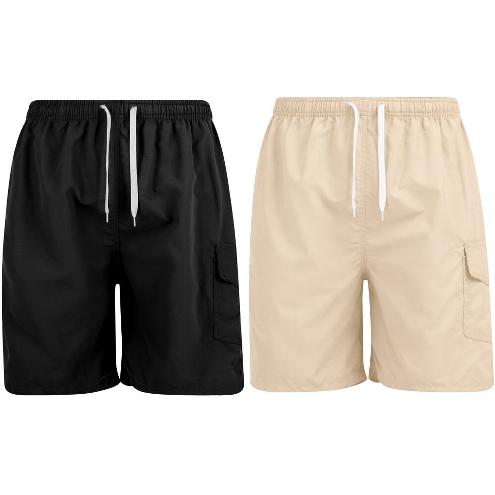 Men’s 2 Pack Cargo Swim Trunks Mesh Lined Quick Dry Beach Shorts Pockets